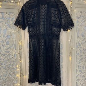 Vegan Leather Embroidered Eyelet ⛓ Lace Mini Dress with Sleeve 🖤